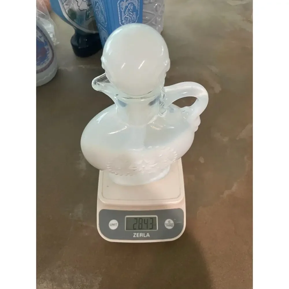 Milk Glass Decanter | Embossed Starburst | Empty Bottle | Decor - Vintage